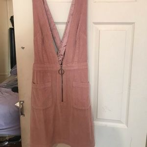 Mauve cord jumper dress with zip front